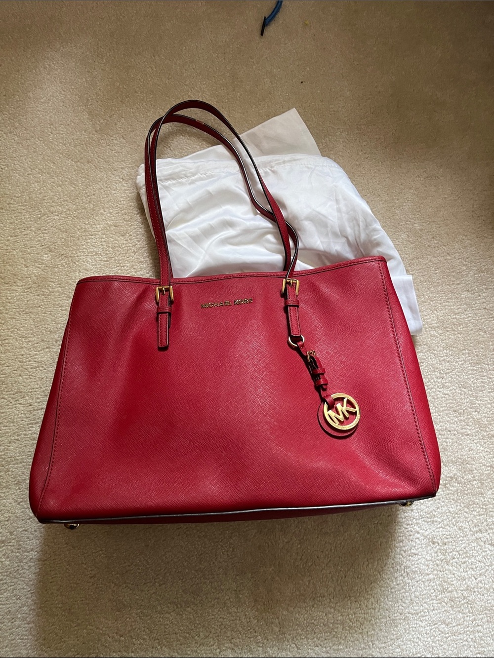 Michael Kors Red Saffiano Leather Tote with Gold Accent